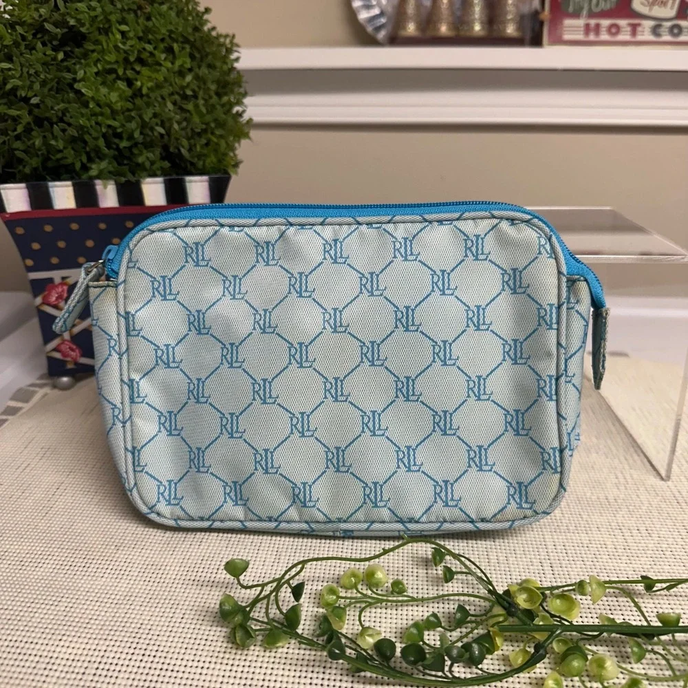 Lauren Ralph Lauren LRL Cosmetic Makeup Pouch Zip Blue Vintage